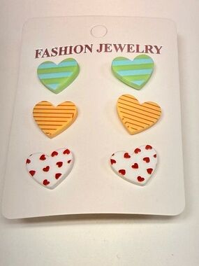Fashion Jewelry Heart Stud Earring Pack - 3 Pairs